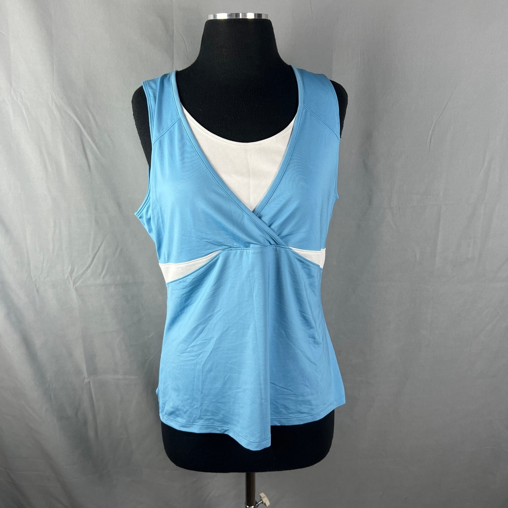 Tek Gear Athletic Tank Top Womens XL Blue Wide Strap V Neck Workout Gym Training